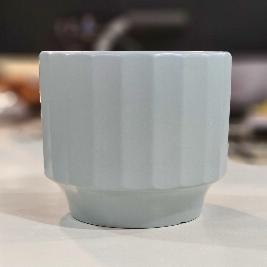 Scandinavian Ceramic Planter (Vertical Stripes, M Size) Minimal Indoor Flower Pot | Drainage Hole | Home & Office Décor