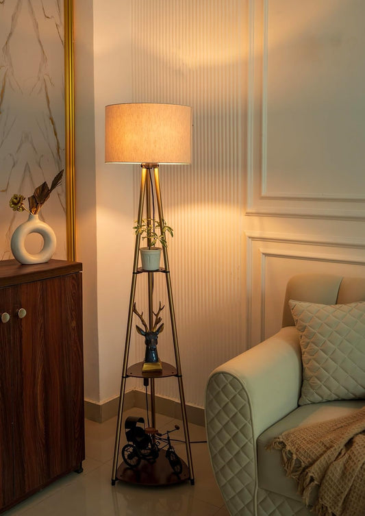 Modern Floor Lamp with Storage Shelves