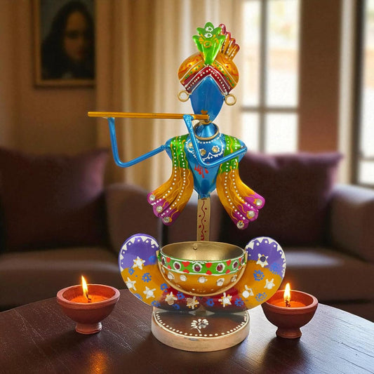 Handcrafted Metal Krishna Tealight Candle Holder