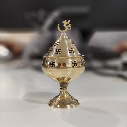 Golden Om and Swastik Symbol Decorative Brass Diya