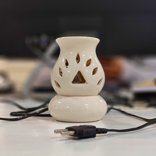 Electric Ceramic Aroma Diffuser (Ivory White, 4.5 inch) - Modern Electric Oil Burner | Aroma & Wellness Diffuser | Home + Office Use