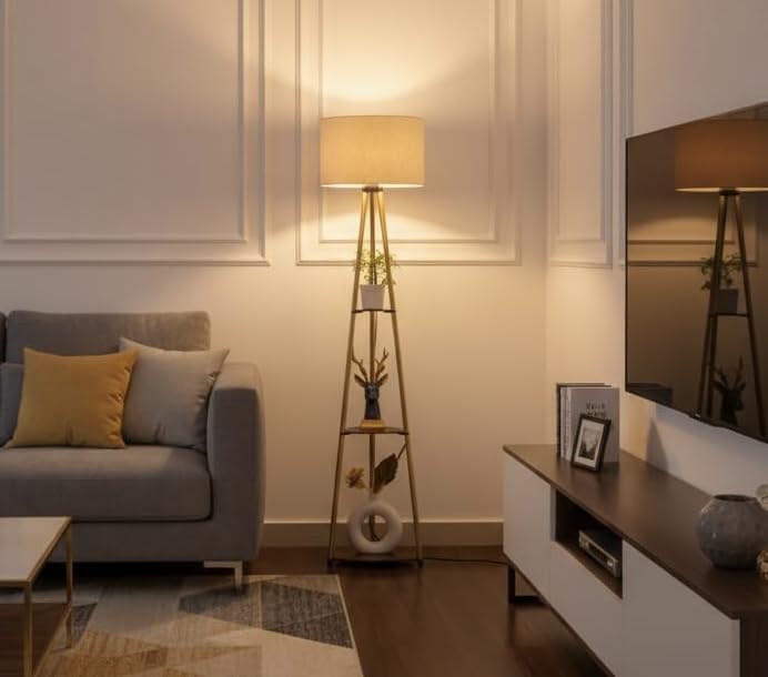 Modern Floor Lamp with Storage Shelves