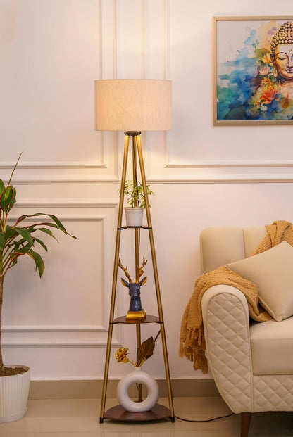 Modern Floor Lamp with Storage Shelves