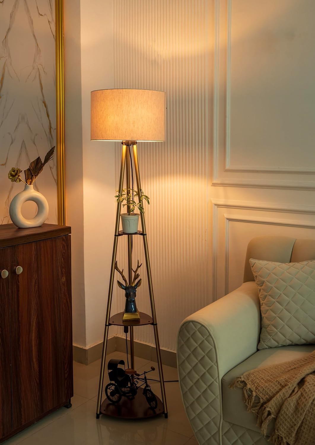 Modern Floor Lamp with Storage Shelves