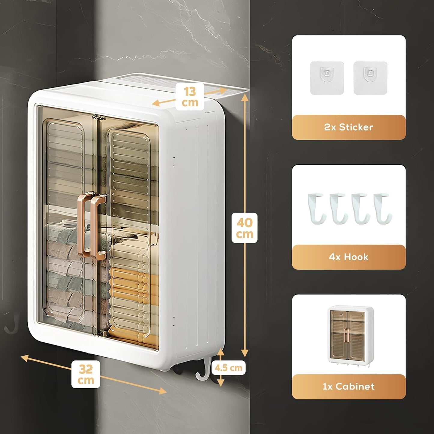 Wall Mounted Self Adhesive Bathroom Shelf Storage Cabinet for Kitchen Multipurpose Organizer with Doors and Shelves