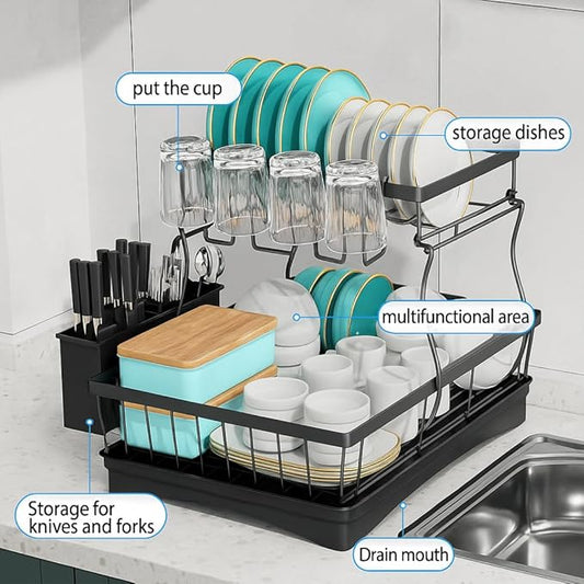 Dish Drying Rack with Auto-Drain System