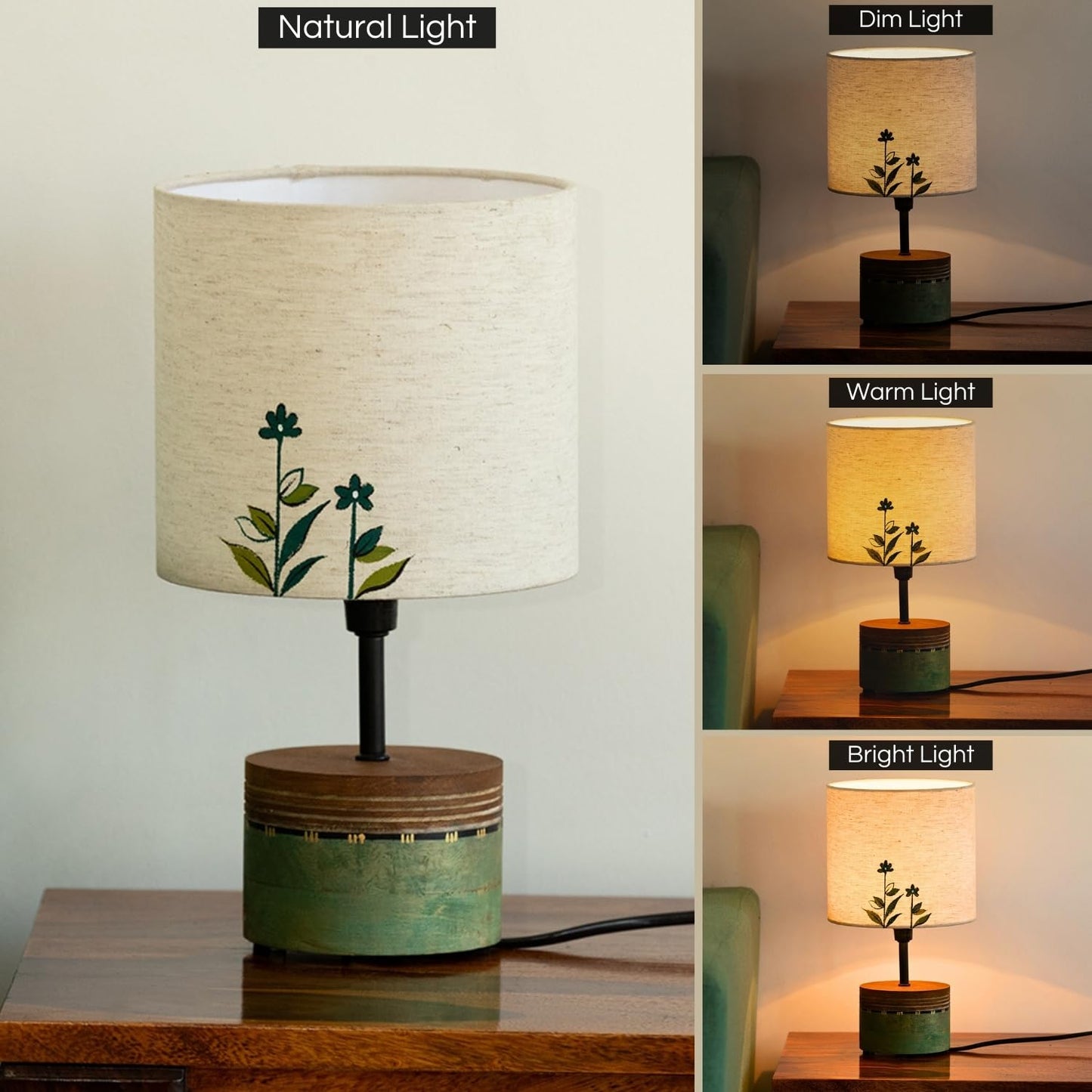 Decorative Mango Wood LED Table Lamp for Bedroom Décor