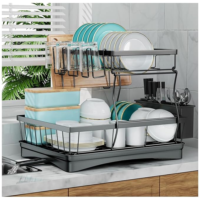 Dish Drying Rack with Auto-Drain System