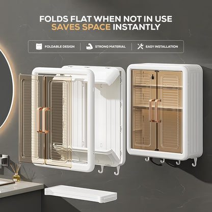 Wall Mounted Self Adhesive Bathroom Shelf Storage Cabinet for Kitchen Multipurpose Organizer with Doors and Shelves