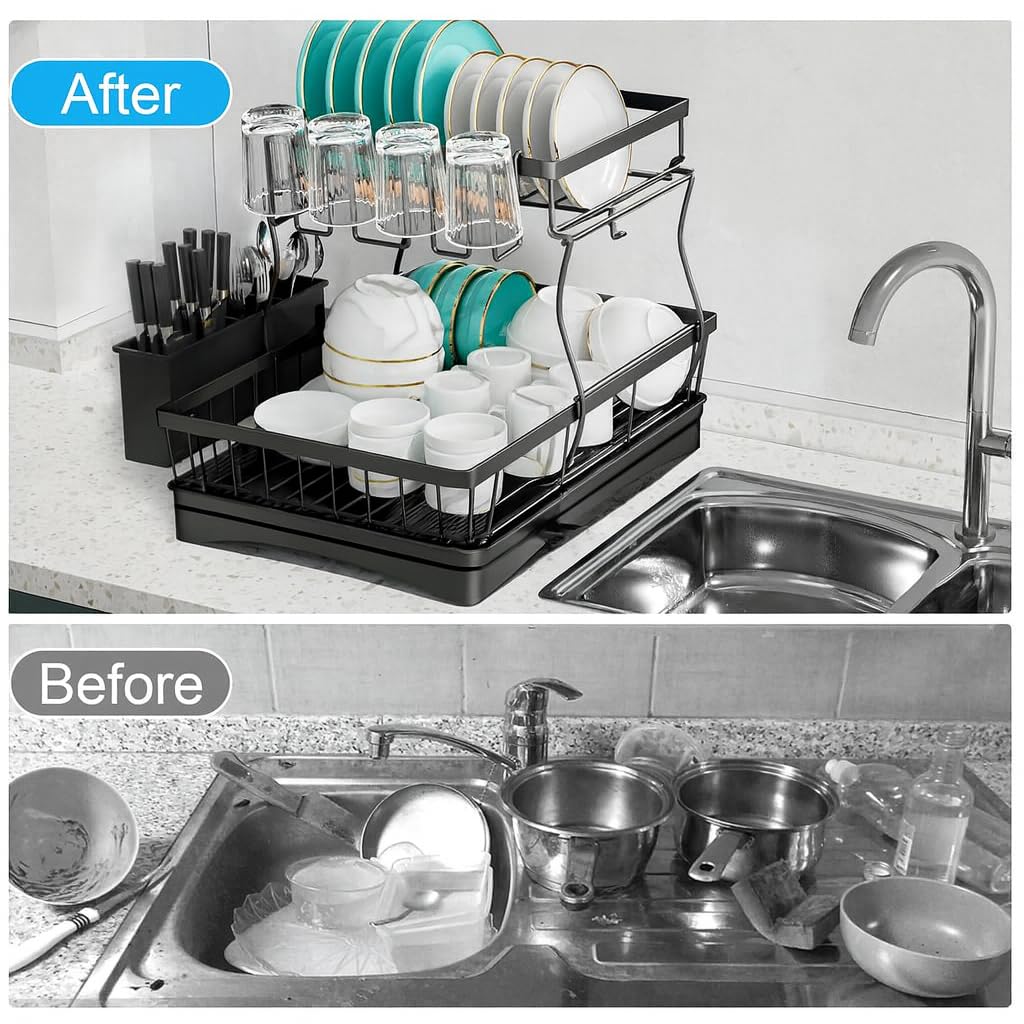 Dish Drying Rack with Auto-Drain System