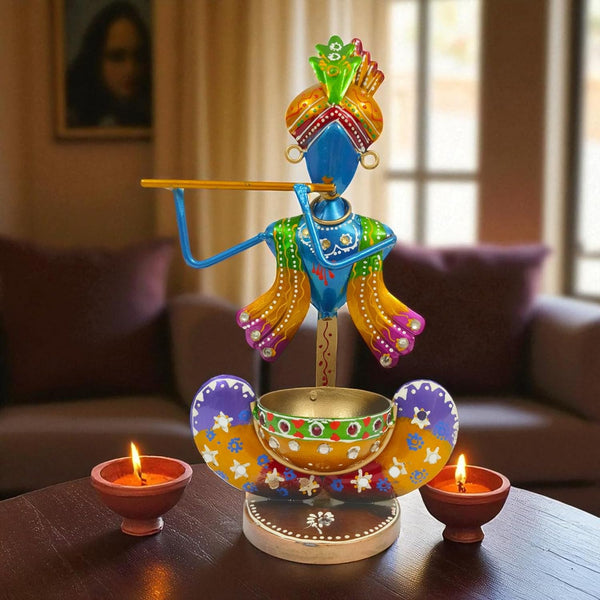 Handcrafted Metal Krishna Tealight Candle Holder
